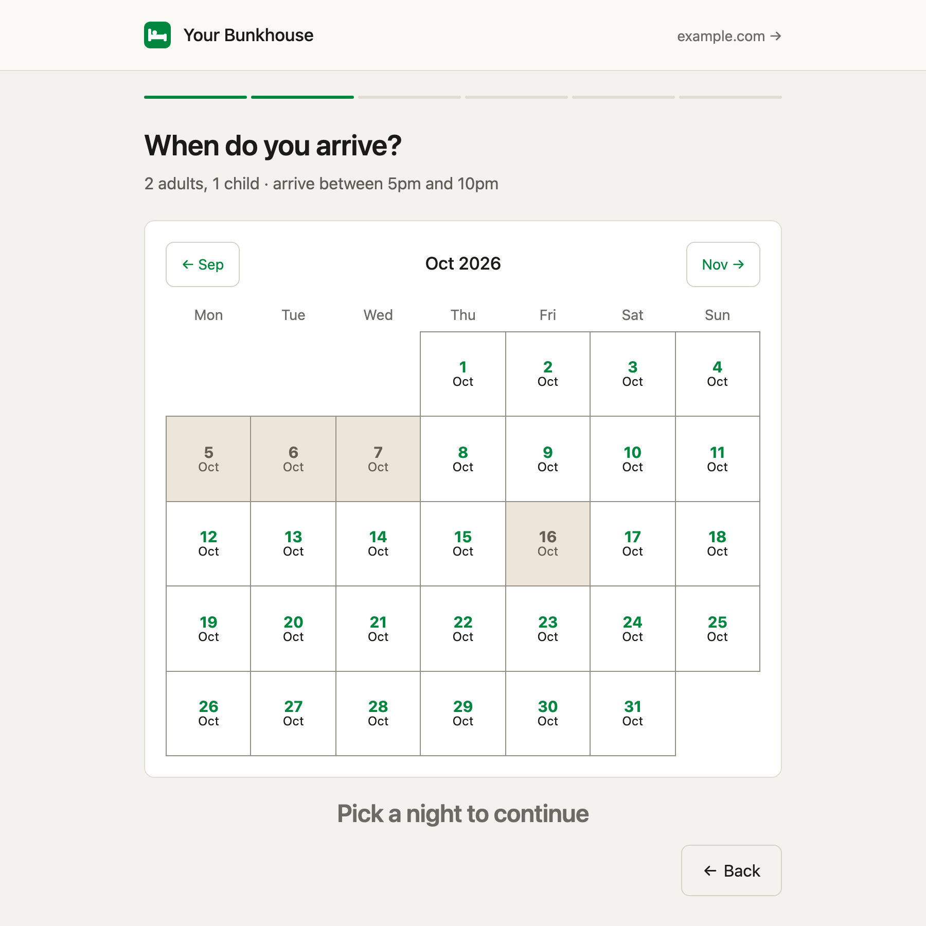 A month calendar with the free nights marked.